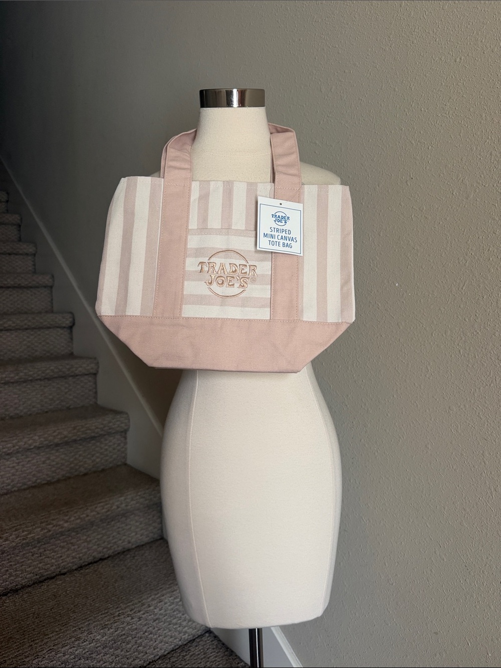 NWT Trader Joe's Cream Striped Cream Mini Canvas Tote Bag